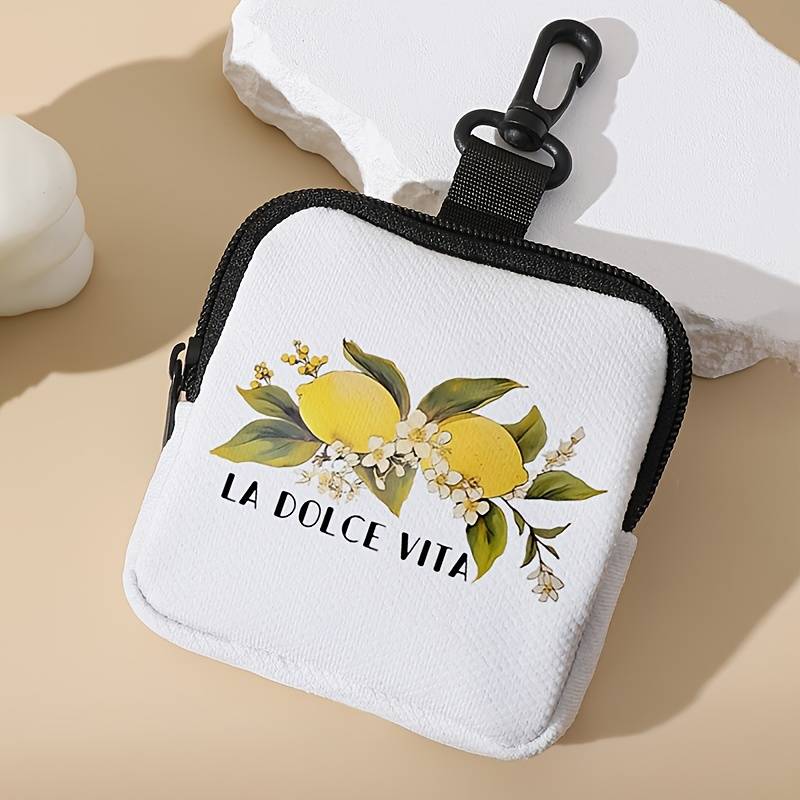 1pc Large Capacity Coin Wallet with Lemon Letter Pattern Beautiful and Simple Digital Printing Coi