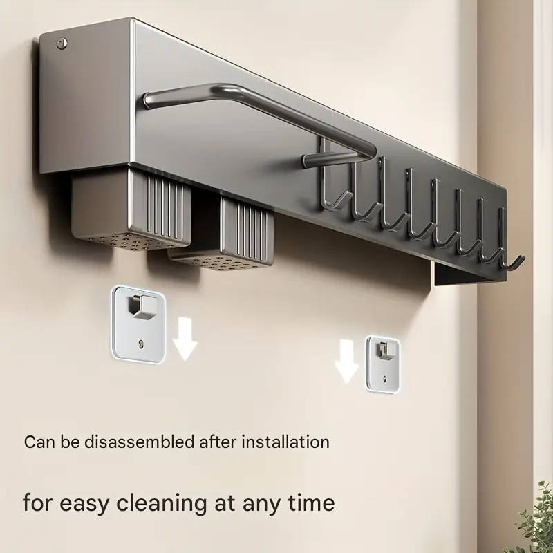 1pc Modern Wall-Mounted Kitchen Rack Carbon Steel Multi-Functional Utensil Holder 40cm
