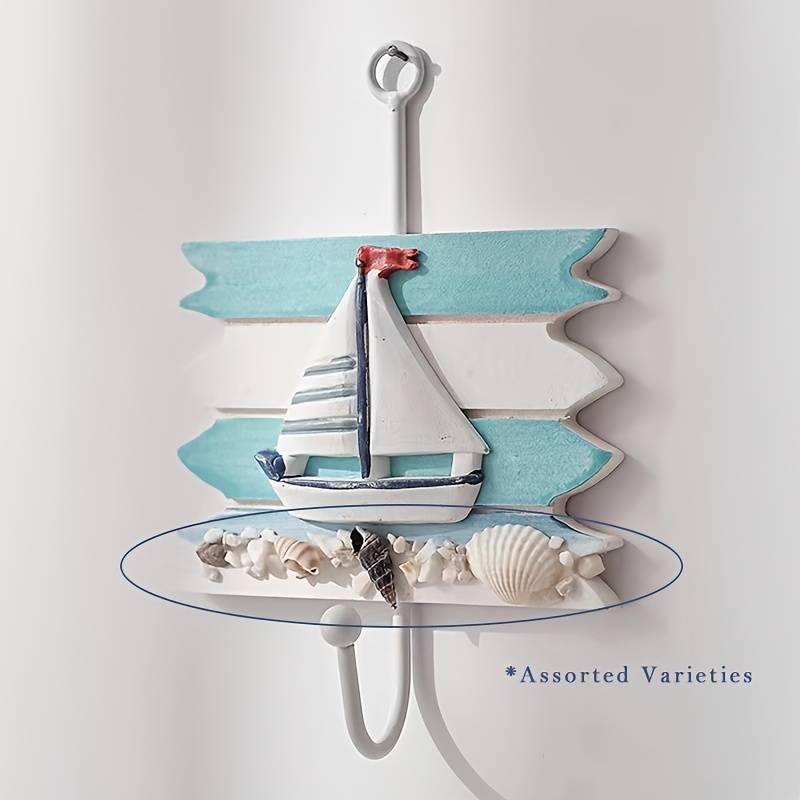 1pc Nautical Wooden Key HookWall Mounted Storage Organizer with Easy InstallMulti-functional H