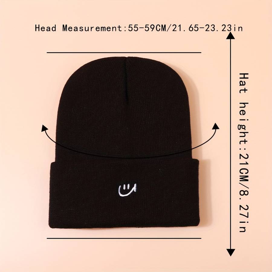 1pc joyful Embroidered Beanie Stretchy Adjustable Knit Skull Cap for Men Women Warm Cozy E