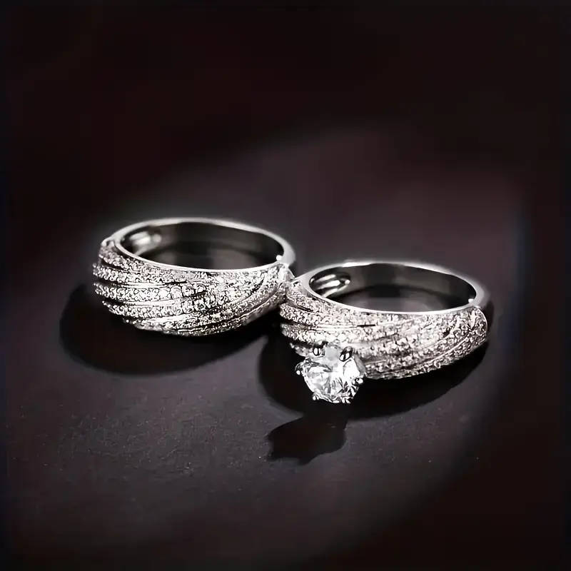 2 Pieces Cubic Zirconia Rings Set
