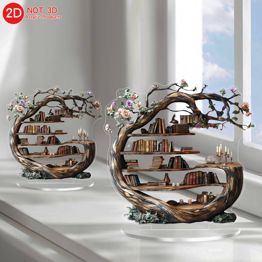 1pc 2D Flat  Elegant Spring Forest Tree of Life Acrylic Decoration with Wooden-Texture Design Ver