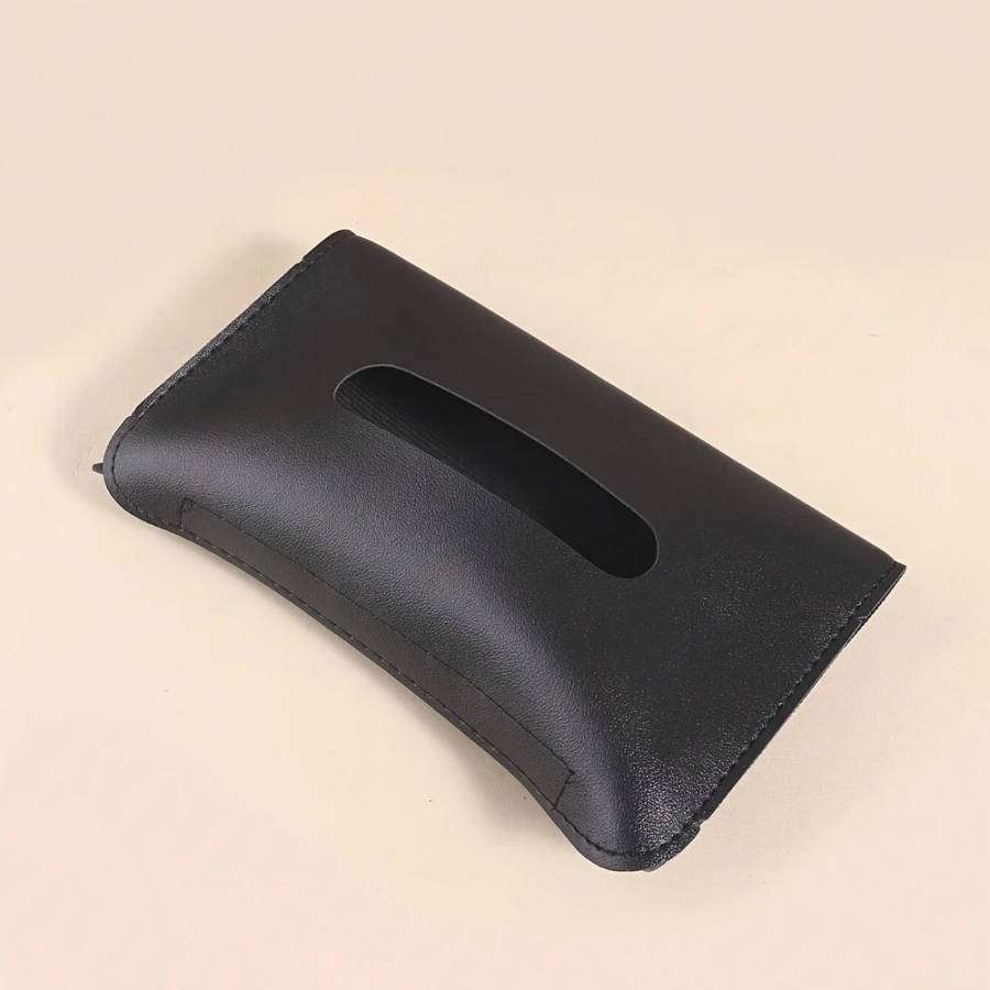 Black PU Leather Car Visor Tissue Holder