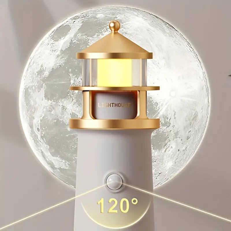 1pc Lighthouse Night Light With A Clear Moon Projection Image Sensitive Human Body Sensing Switch An