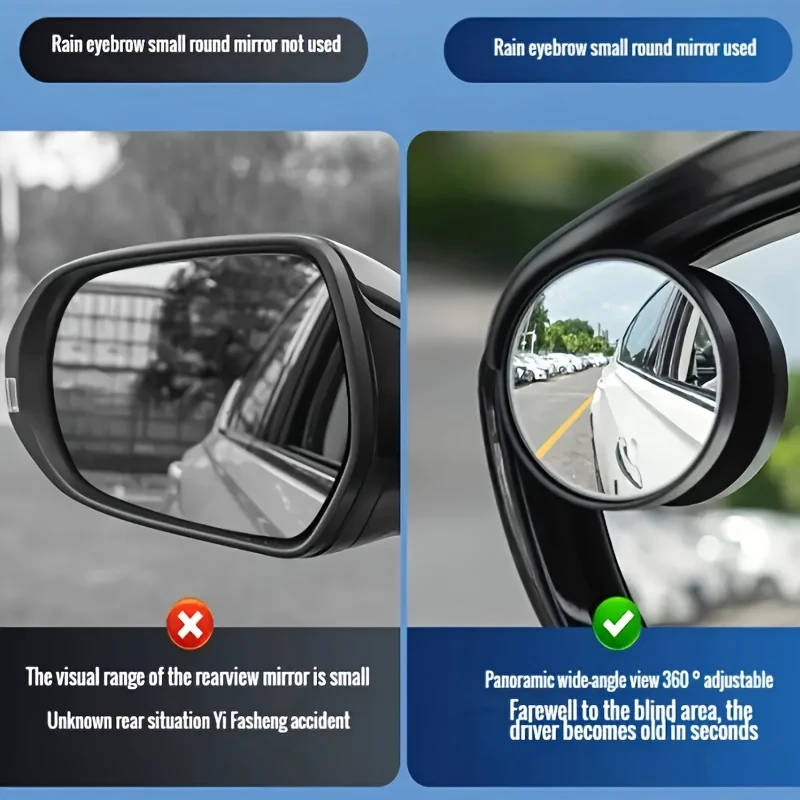 2pcs 360 Degree Adjustable Wide-Angle Round Rearview Mirror Convex Lens ABS Material Blind Spot Mirr