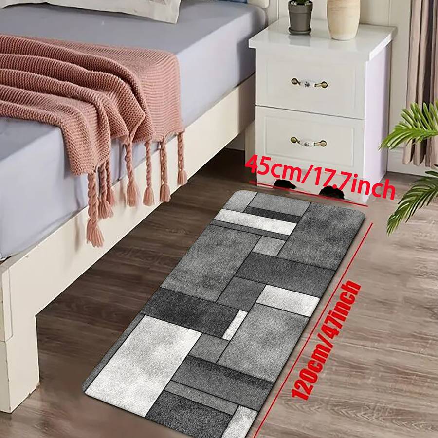 1Pc Gray And White Geometri Square 45x120cm 17.72x47.24inch Floor Mat