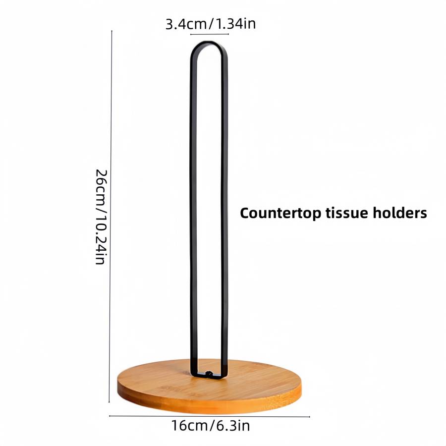 1pc Black Bamboo Kitchen Paper Towel Holder Vertical Storage Rack for Countertop Metal Tiss