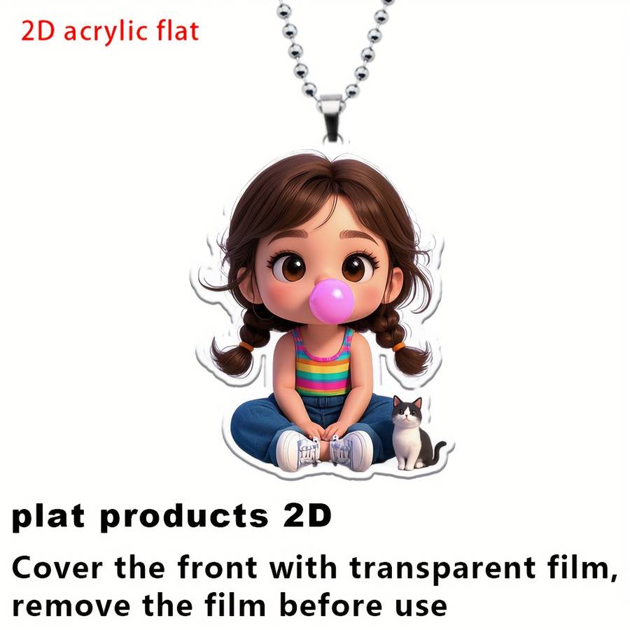 2D Flat A Little Girl Blowing Bubble Gum Hanging Pendant For Accessories Suitable For