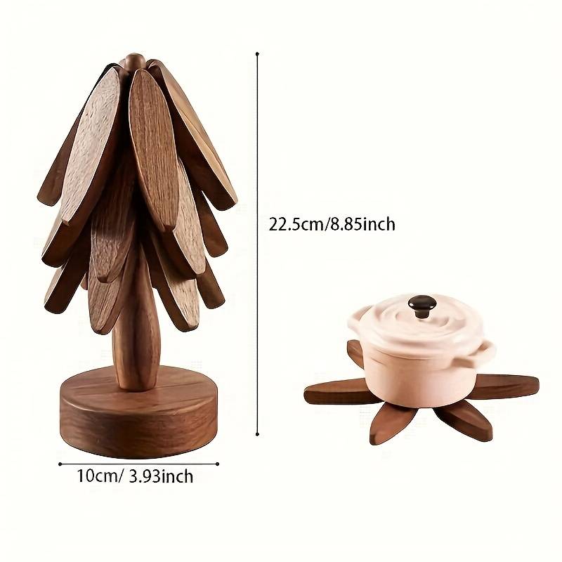 Wooden Tree-Shaped Pot Mat Set Includes 3 Removable Coasters and Base Creative Non-Slip Heat-