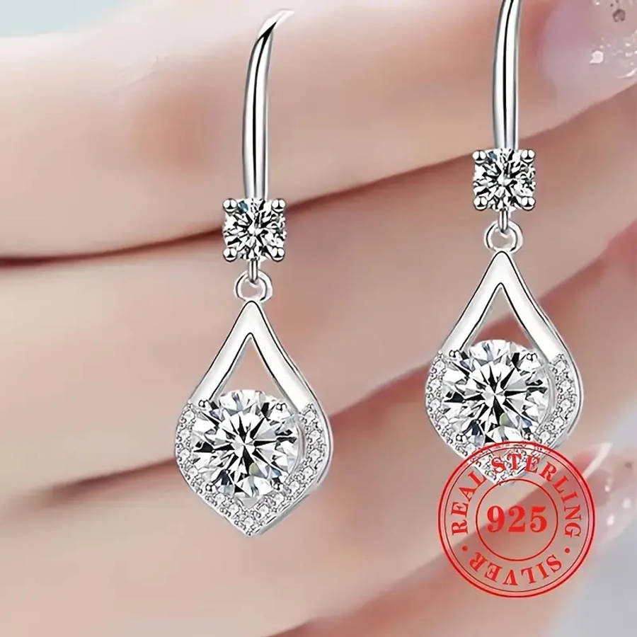 Earrings 925 Sterling Silver Plated exquisite shiny Synthetic Zirconia
