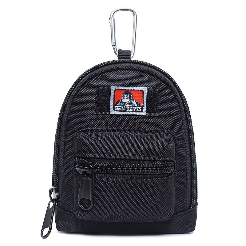 1pc Black Nylon Mini Backpack Key Bag Unisex Compact Wallet Earphone Pouch with Multiple Zipper