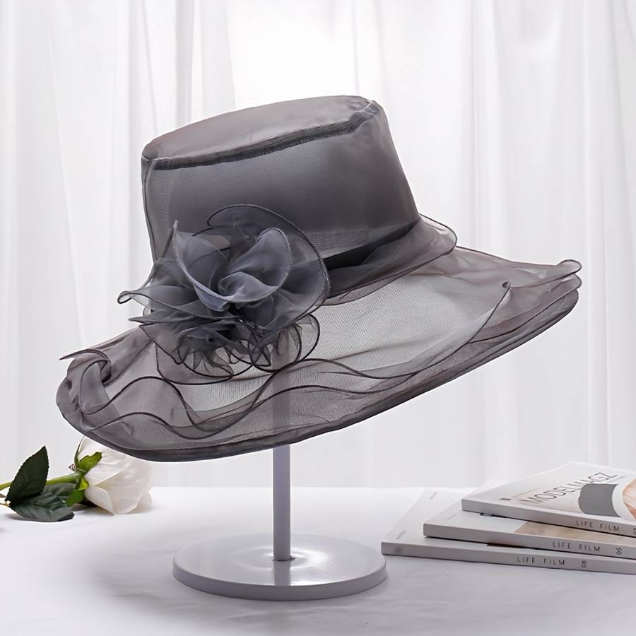 Foldable Flower Organza Sun Hat Elegant Solid Color Mesh Breathable Travel Beach Hats British S
