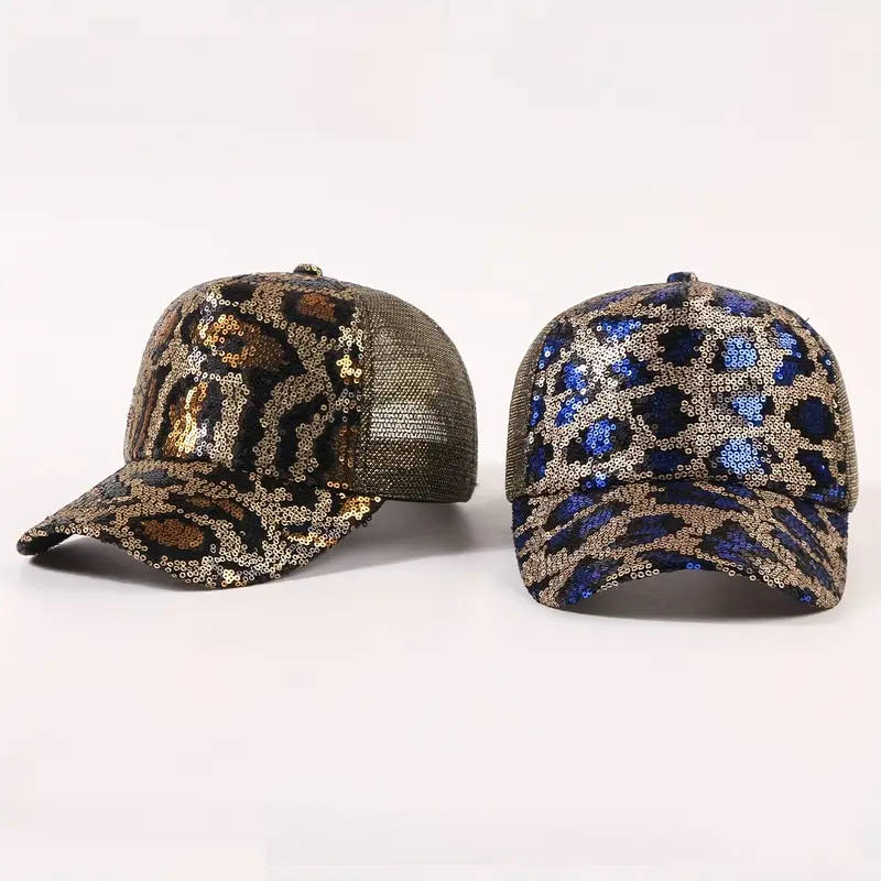 Vibrant Sequined Leopard Print Baseball Cap