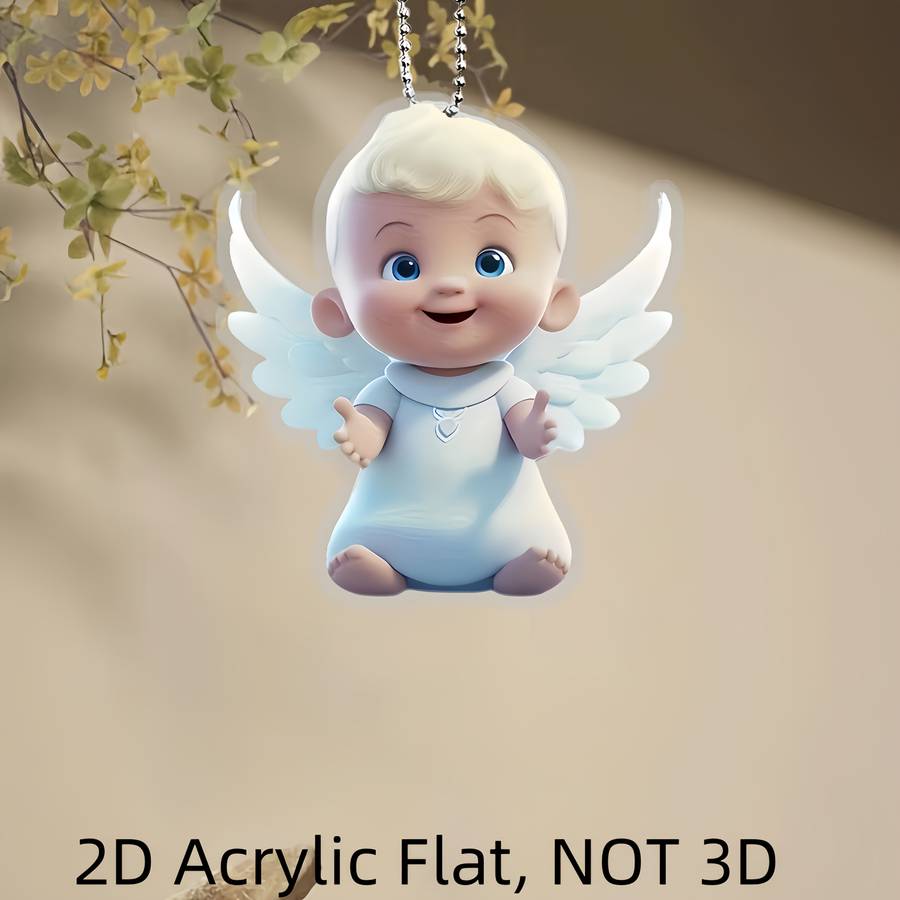 1pc 2D Flat  1 Guardian Angel Acrylic Pendant  Design with White Wings Blue Eyes Durab