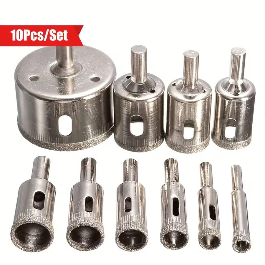 10pcs Diamond Hole Saw Set - for Tile/Marble/Glass/Ceramic