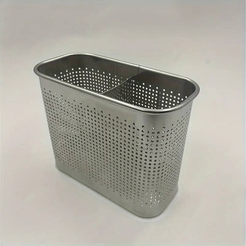 1pc Stainless Steel Chopstick Holder with Drain Rack Dual-Compartment Multi-Functional Storage Organ