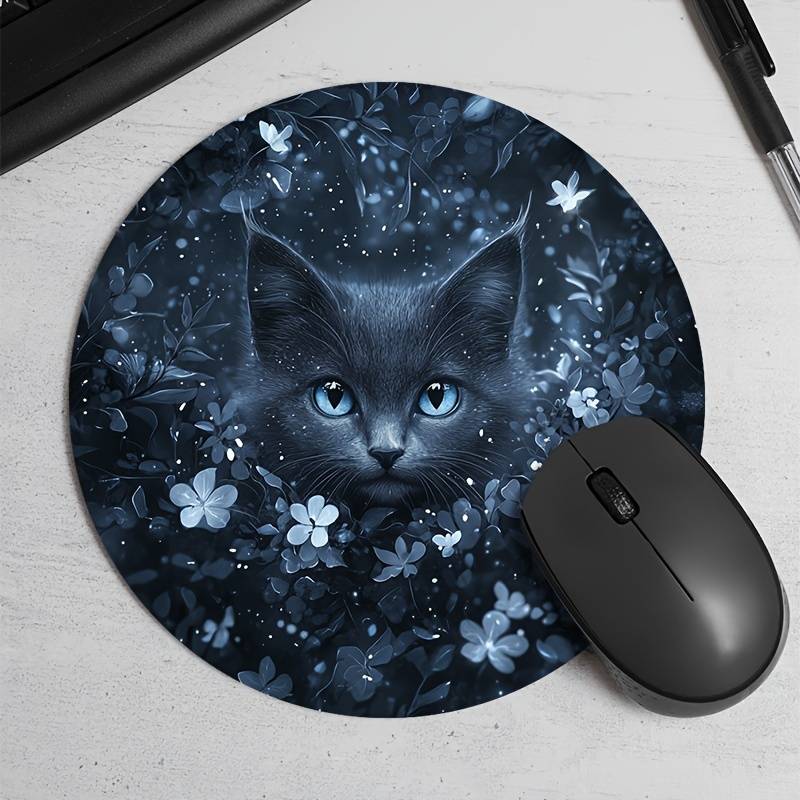 1pc Random Placement of Print  Small Black Cat Pattern Round Portable Durable Texture