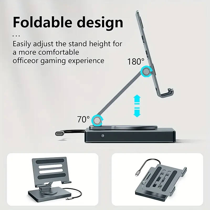 9 in 1 Type-C Rotating laptop/tablet stand with 4k60Hz Gigabit Ethernet port