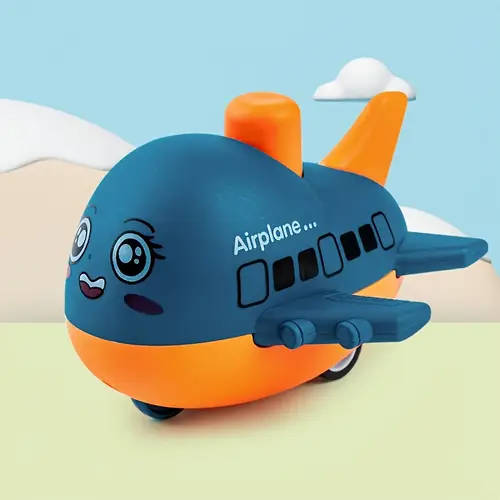 1pc FunPlay Cartoon Airplane Model Toy for Kids Plastic Press and Glide Vehicle Battery-Free No Spec