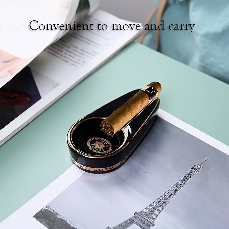 1pc Elegant Ceramic Cigar Ashtray Portable Creative Accessory for Smokers Ideal Living Room De