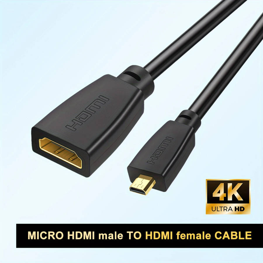 1pc 30cm High Speed Micro Male to Female Cable 18Gbps 4K 60Hz HDR Gold-Plated Ethernet-Ready Round