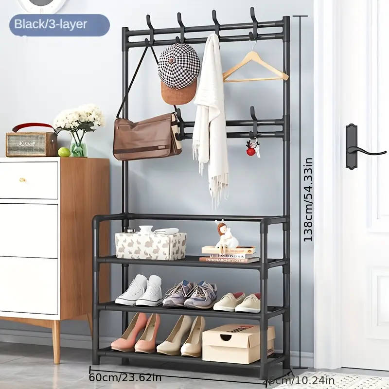 4/5-Tier Shoe and Hat Storage Rack Set with 8 Double Hooks for Clothes, Hats, and Shoes - Easy to A