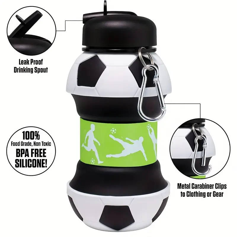 1pc Foldable Silicone Sports Water Bottle Portable High-Temperature Resistant BPA-Free Leak-Proof wi