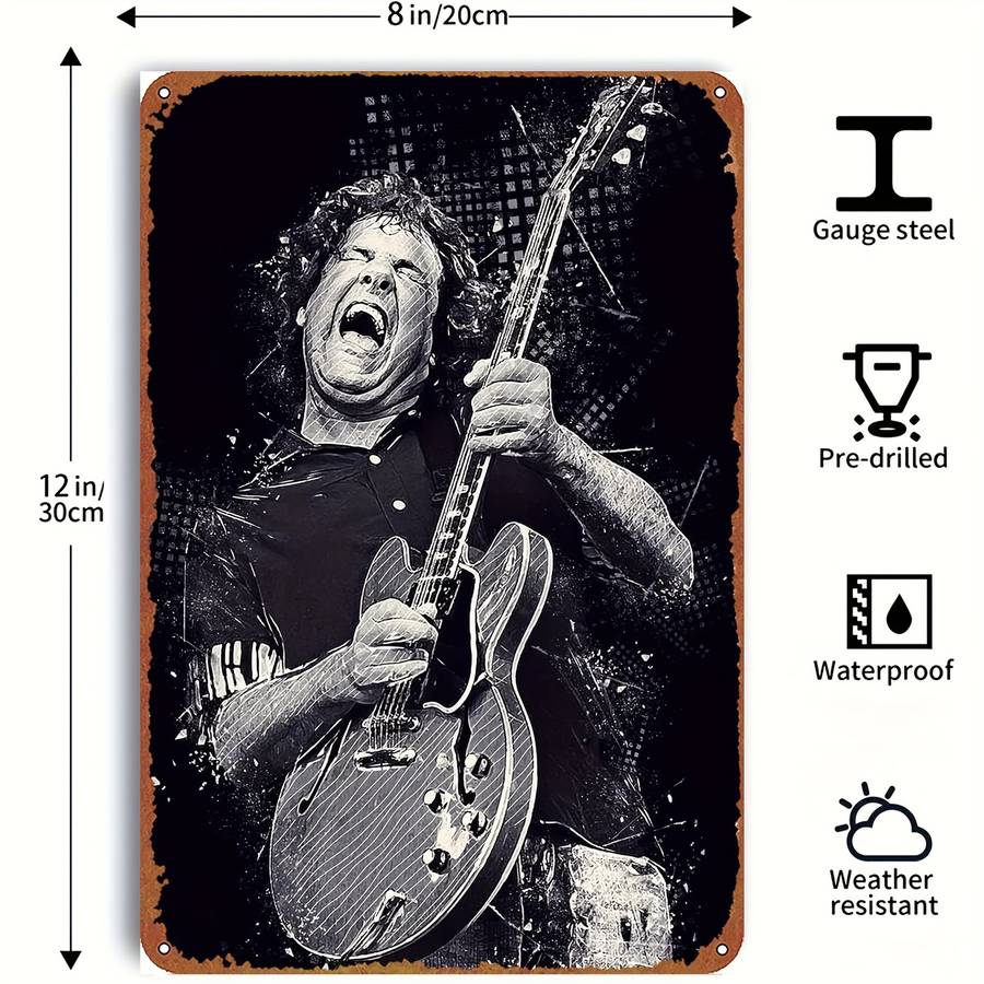 1pc Vintage-Inspired Gary Moore Guitar Metal Tin Sign Waterproof Weather-Resistant Universal Wal