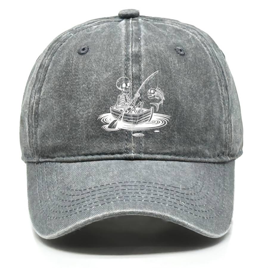 Stylish Unisex Skeleton Fishing Print Baseball Cap Adjustable Snapback Lightweight Cotton D