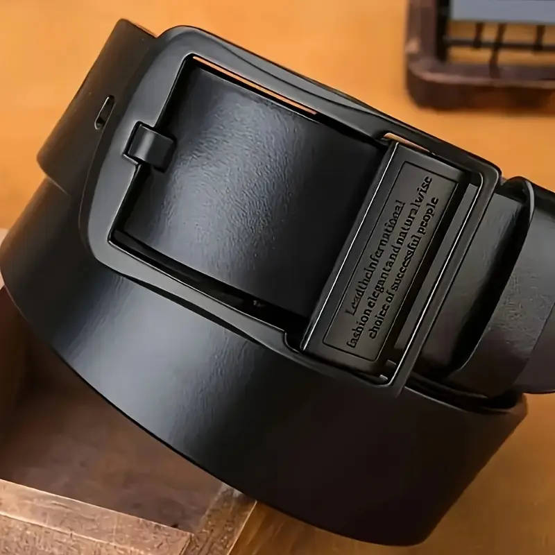 Men's Leather Belt with Black Alloy Buckle - L/XL Size