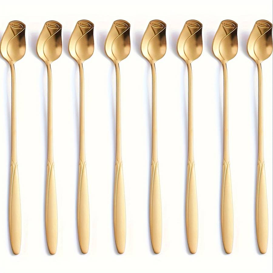 8pcs High-Quality Stainless Steel Rose Flower Spoon Fashionable Design 6.77-inch Long Handle