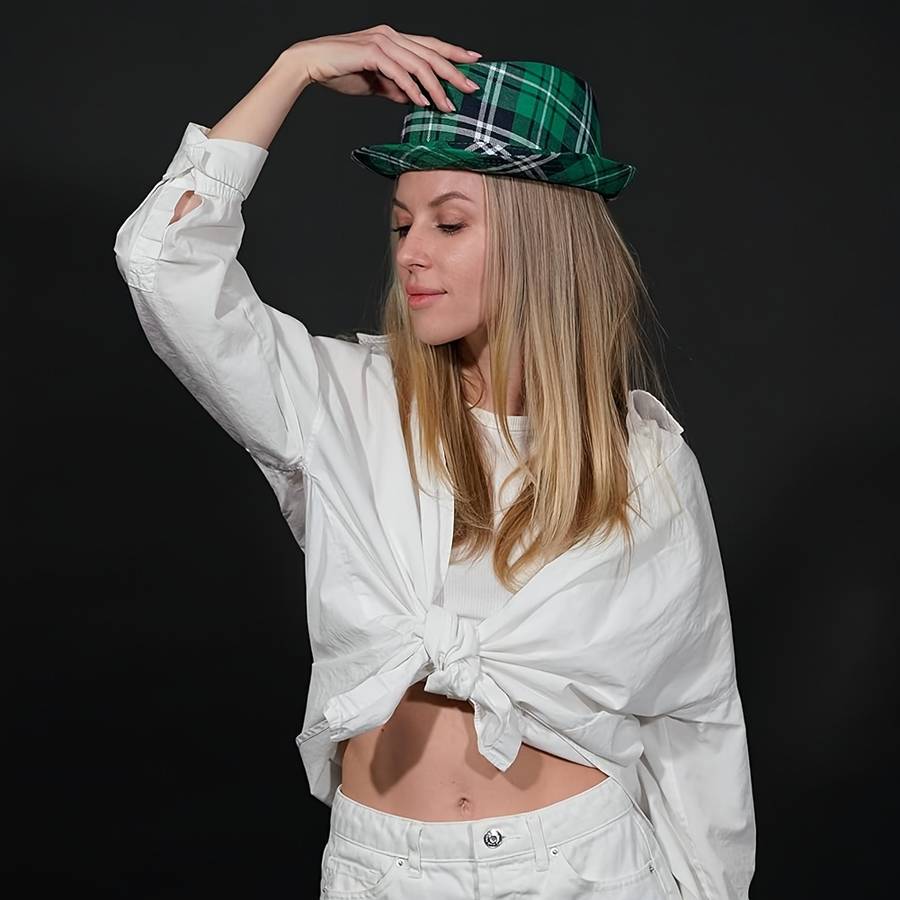 1pc St. Patrick'S Day Green Checkered Hat and Irish Party Accessories Set Men'S and Women'S Hats 1p