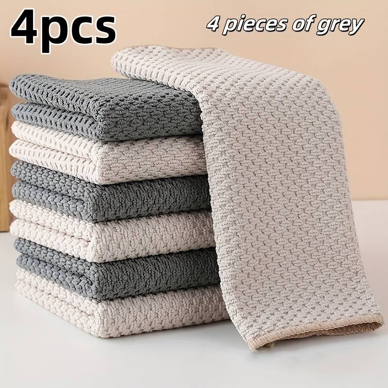 4pcs Ultra-Soft Microfiber Kitchen Towels High-Absorbency Double-Sided Waffle Texture Easy-