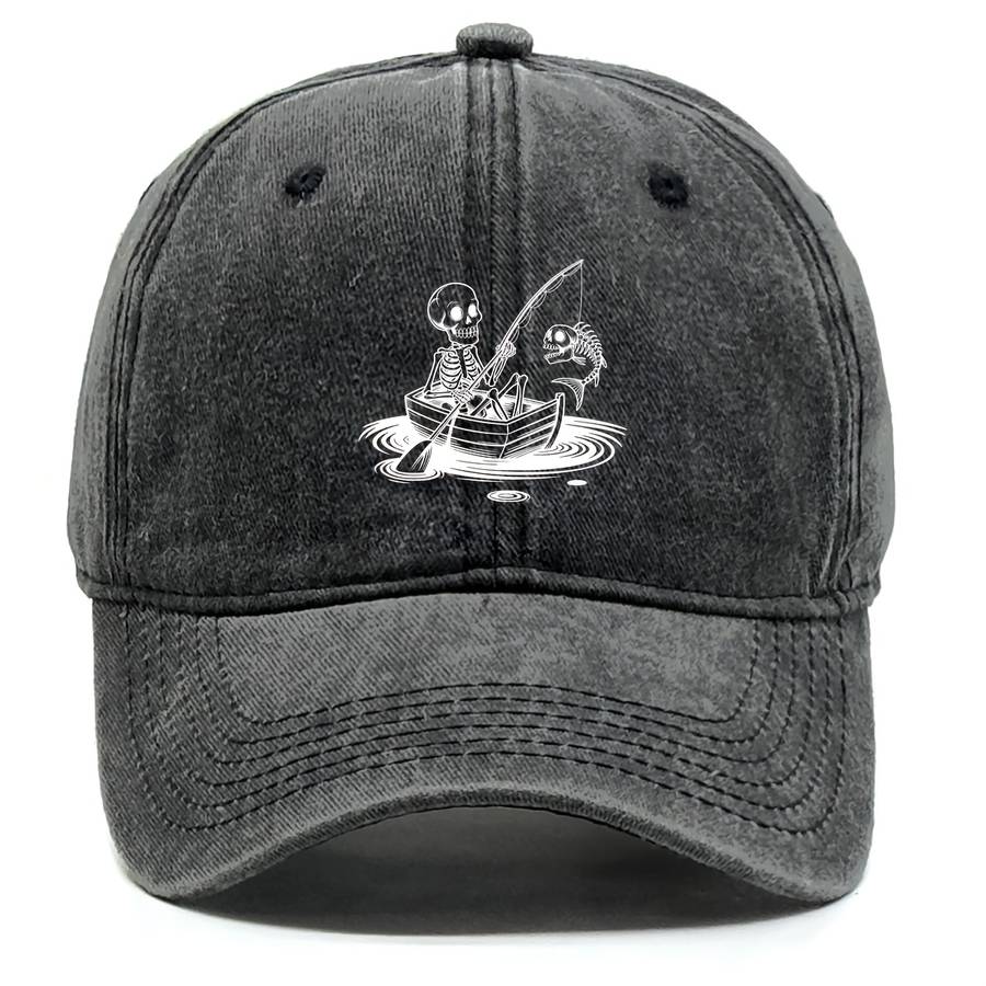 1pc Stylish Unisex Skeleton Fishing Print Baseball Cap Adjustable Snapback Lightweight Cotton D