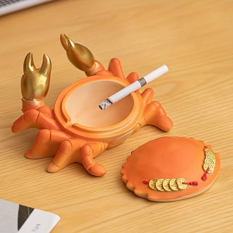 1pc Elegant Golden Crab Ashtray with Lid Durable Resin Modern Design for Home Office Decor Pe