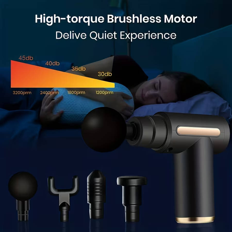 USB Rechargeable 4 Head Interchangeable Massage Gun With 6 Adjustable Settings LCD Display