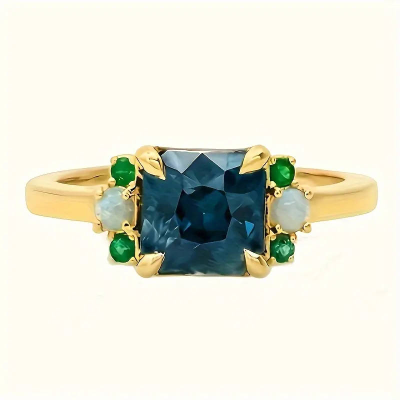 2 Piece Synthetic Zirconia Ring with Opal Band