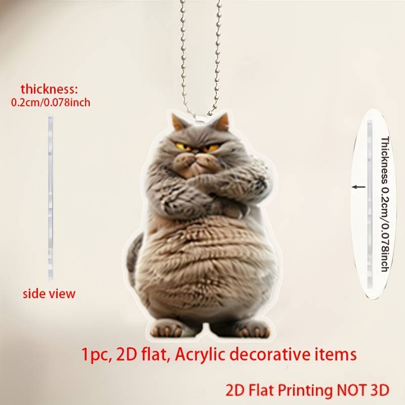 1pc 2D Flat Modern Style Printed Acrylic Cat Car Ornament