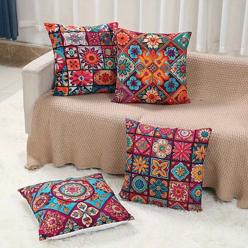 4 Piece Bohemian Peach Light Beige Pillow Covers 45.72 x 45.72 cm
