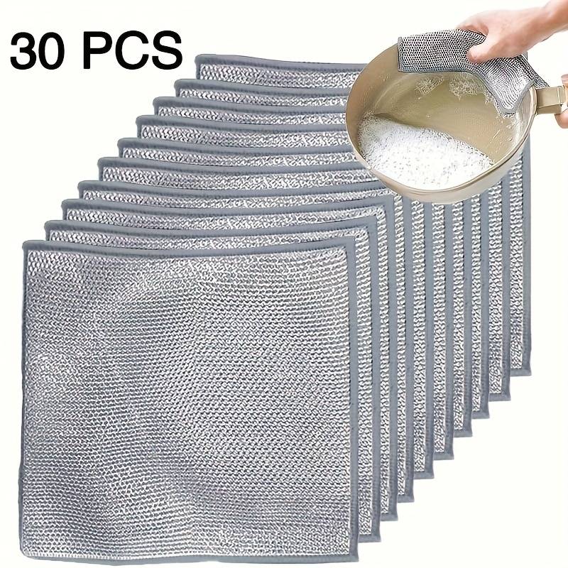 30-Pack Microfiber Steel Wire Scrubbing Pads Double-Sided Reusable Soap Saver Pads for Kitch
