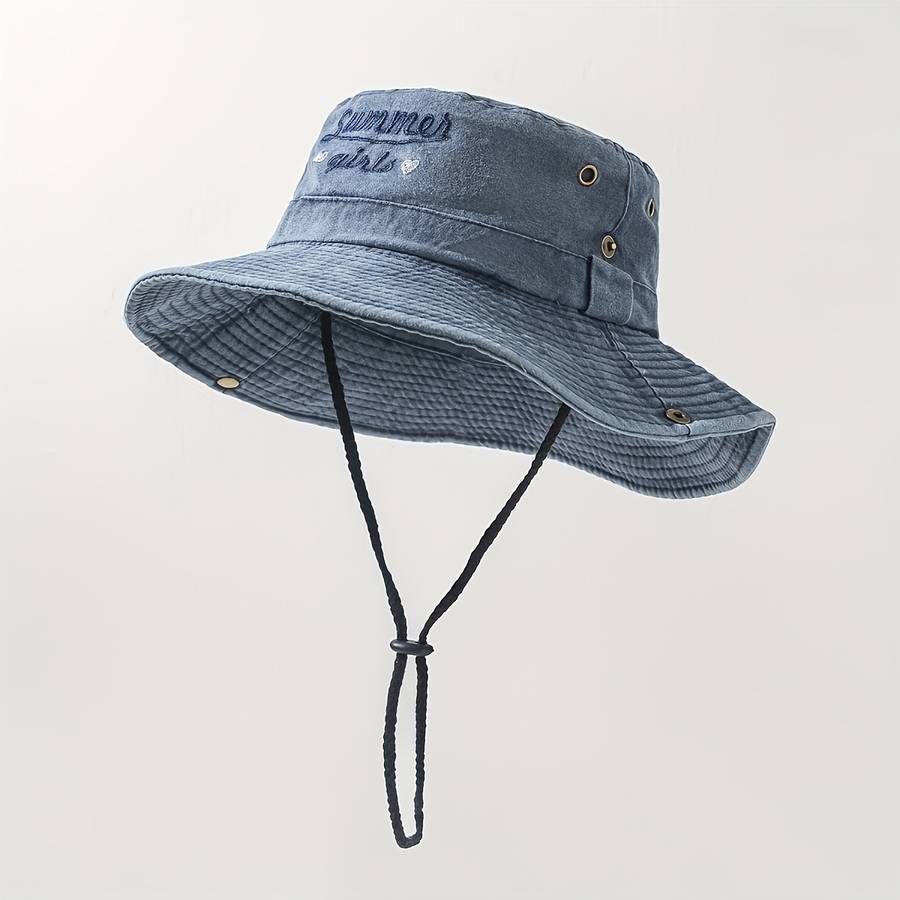 1pc Women's Denim Hiking Hat Vintage Style Outdoor Mountaineering Cap with Adjustable Drawstring