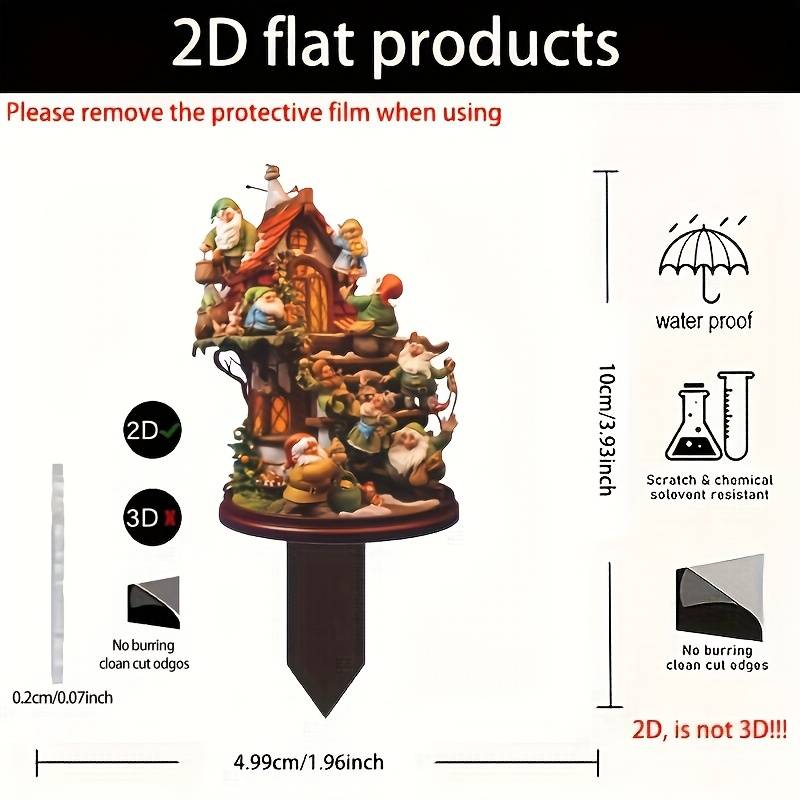 1pc 2D Flat  Pack of 1 Many Gnomes and Houses Art Decor Style Acrylic Garden Stakes Lawn Pot Deco