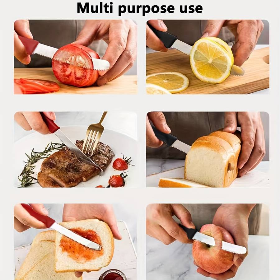 4pcs Premium Stainless Steel Knife Set Sharp Corrugated Edge for Easy Cutting Ergonomic Han
