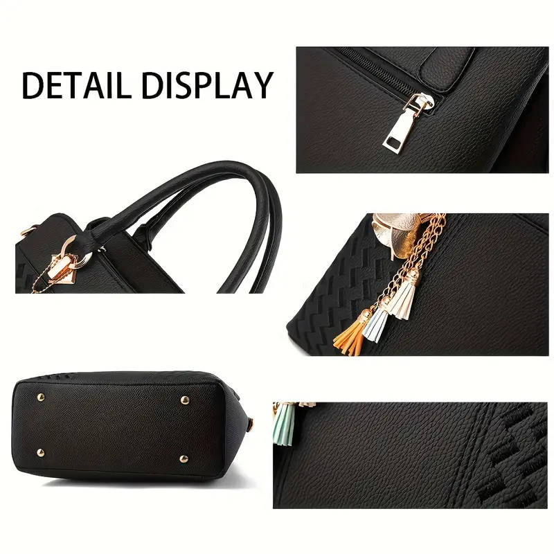 Elegant Embroidered Tote Bag with Tassel Charm Vintage Soft Faux Leather Versatile Crossbody Shoulde