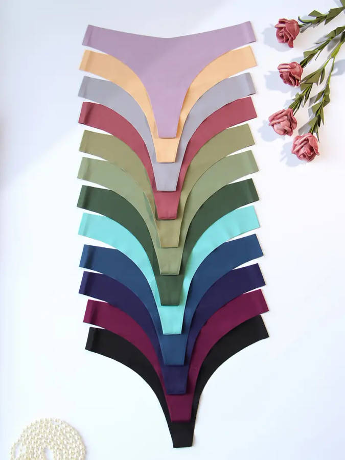 12pcs Size XS Plain-Colored Non-Marked V-Style Sexy Ladies Underwear Non-Marked Breathable Soft