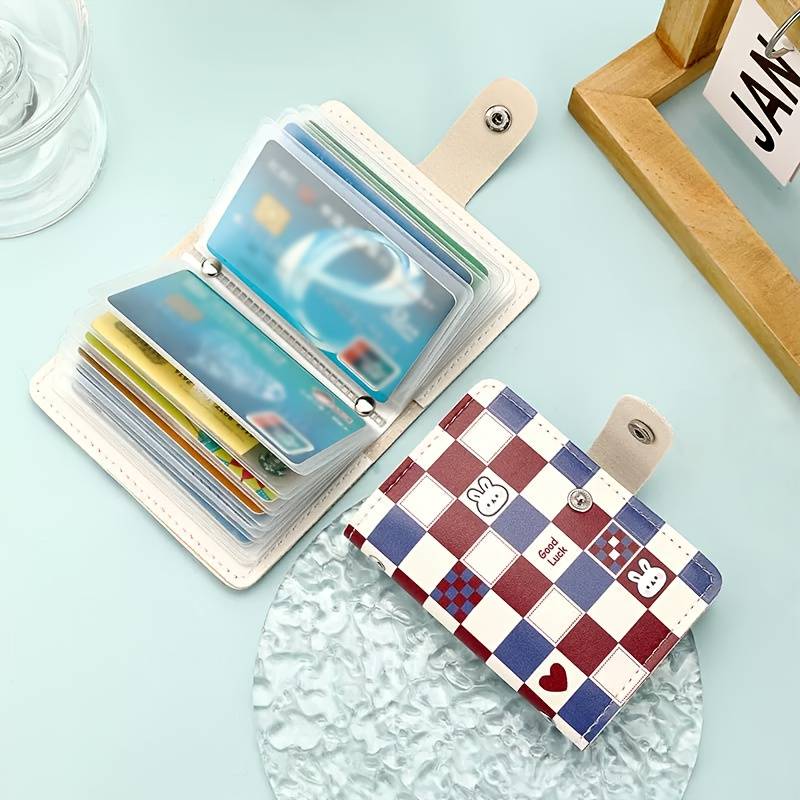 1pc Women'S Credit Card Holder Casual Style Synthetic Faux Leather Card Case with Snap Closure La