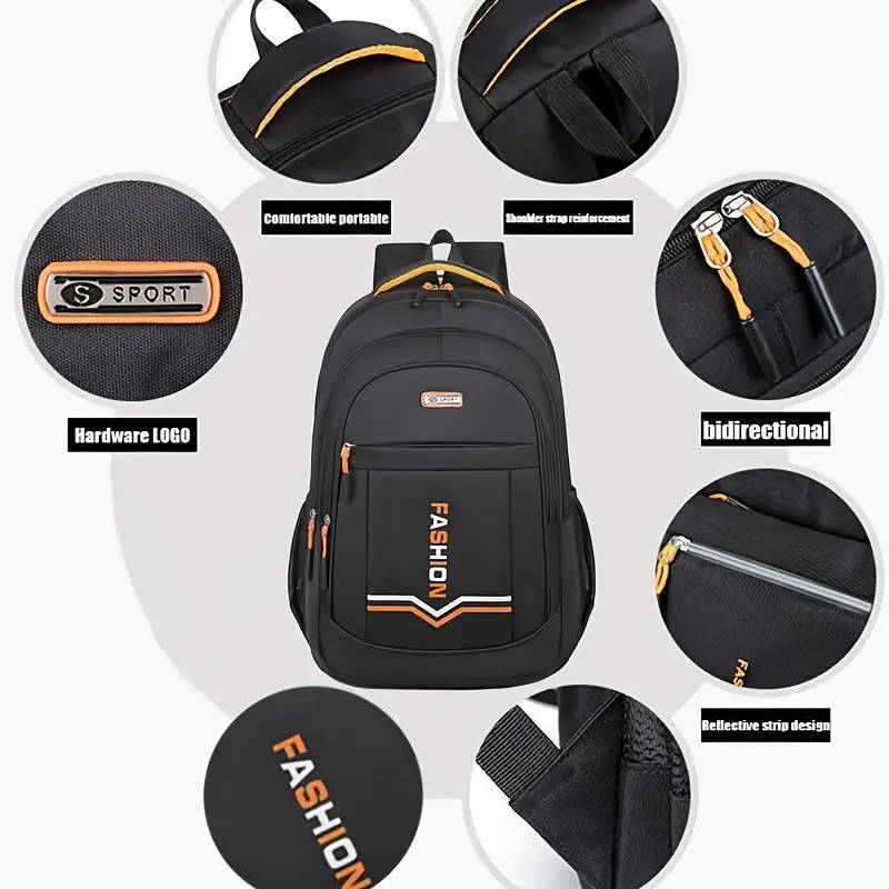1pc Multi-layer Wear-resistant Zipper Up Backpack For Men Large Capacity Books Bag Travel Carry-on K