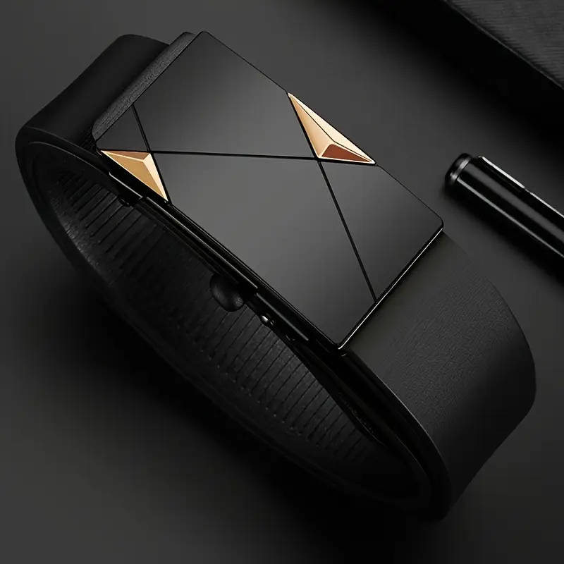Men's Leather Automatic Buckle Belt Golden 110cm