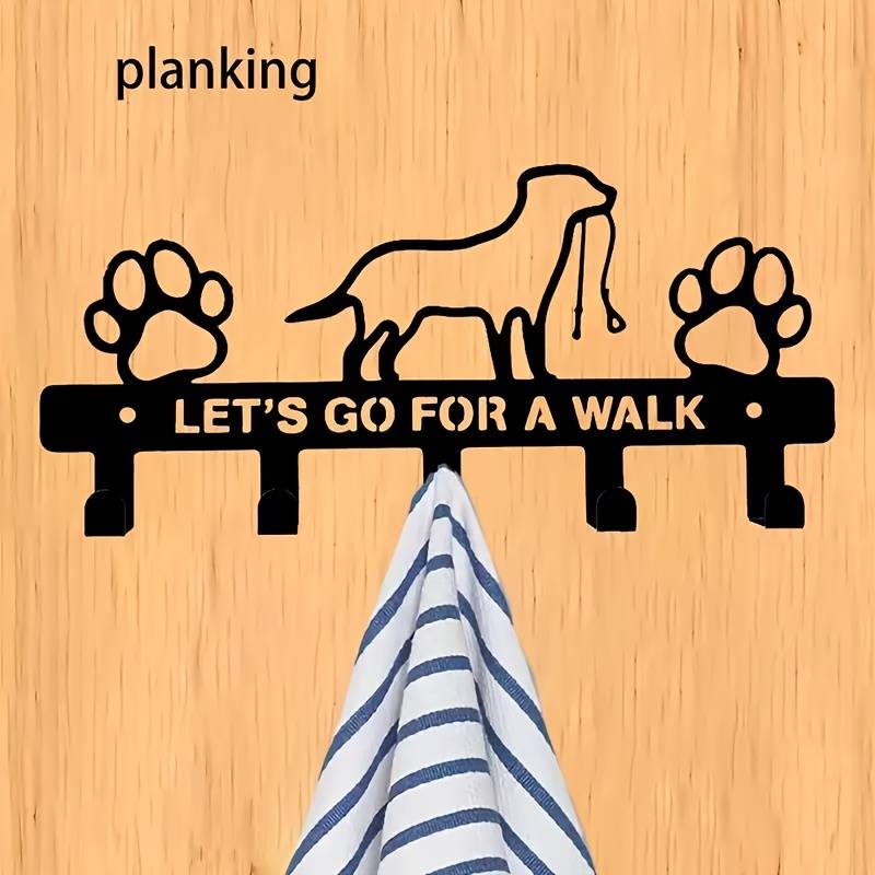 1pc Metal Wall Mounted Decorative Hook with Charming Dog and Paw Prints Romantic "LetS Go for a Wa