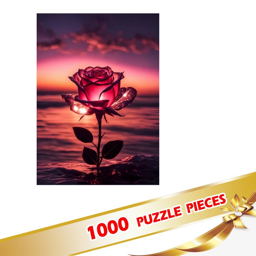 1000pcs Rose Flower Jigsaw Puzzle Vibrant Sunset Design Challenging DIY Brain Teas